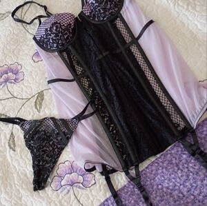 Victoria Secret Lingerie Nightie  Panties Panty Corset Sexy String Thong L 36B